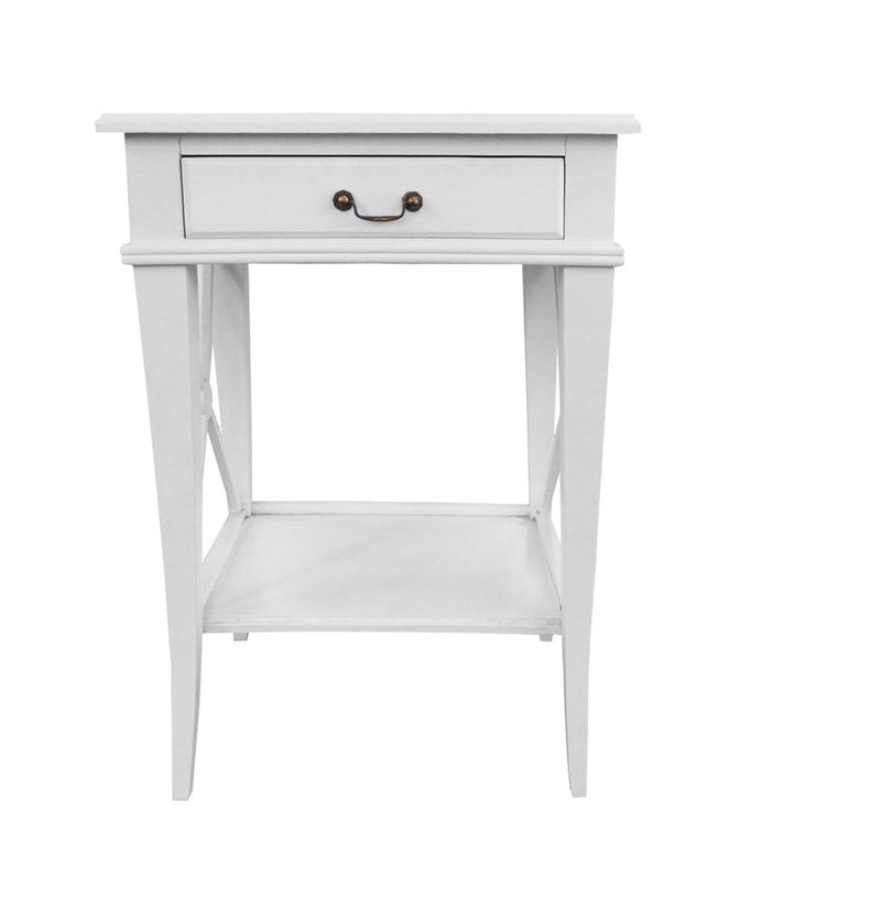 Hamptons Coastal Cross Bedside Table with Pull Out Shelf