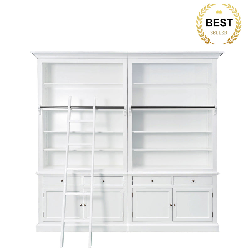 Hamptons Halifax Open Extendable Bookcase with Ladder 250-368cm