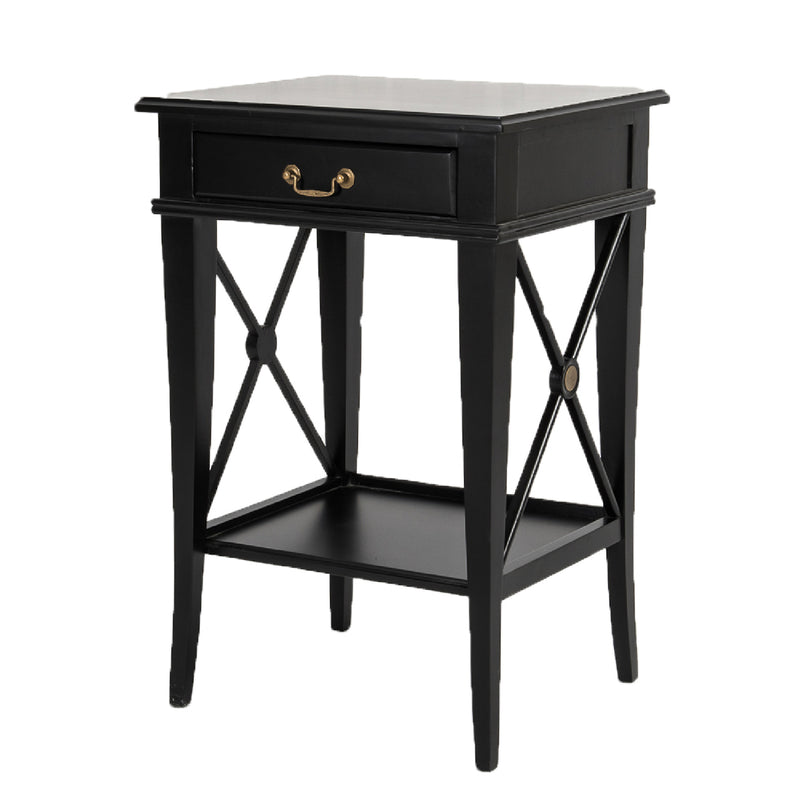 Hamptons Coastal Cross Bedside Table with Pull Out Shelf