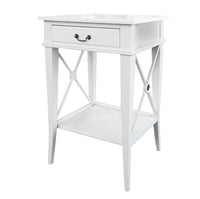Hamptons Coastal Cross Bedside Table with Pull Out Shelf
