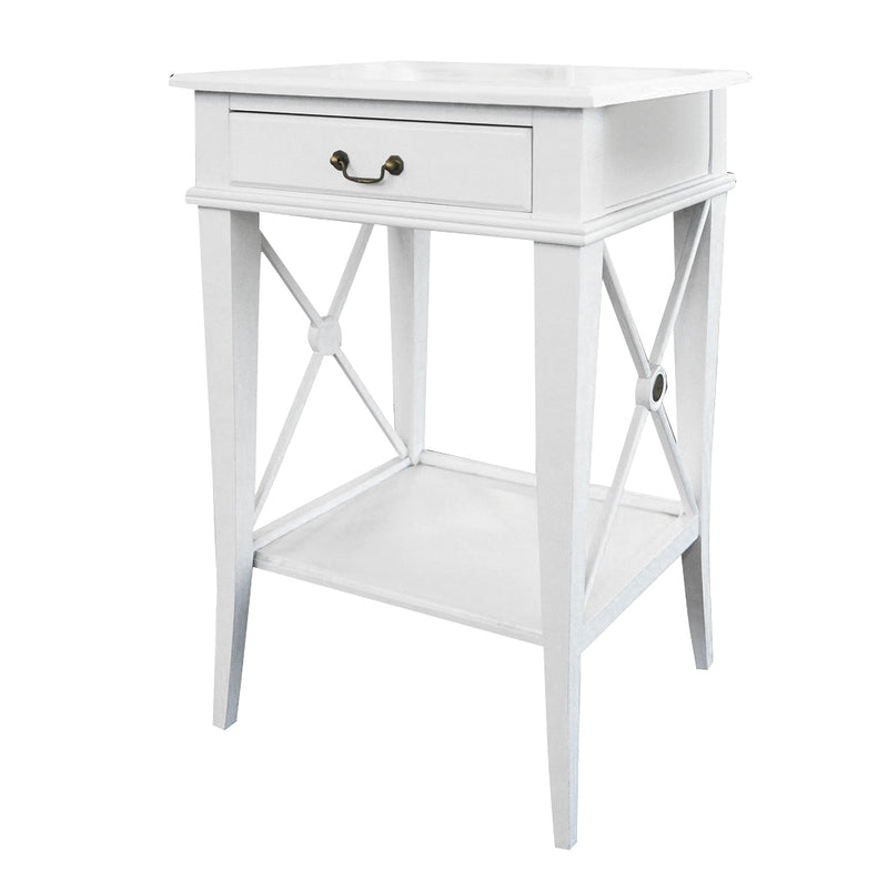 Hamptons Coastal Cross Bedside Table with Pull Out Shelf