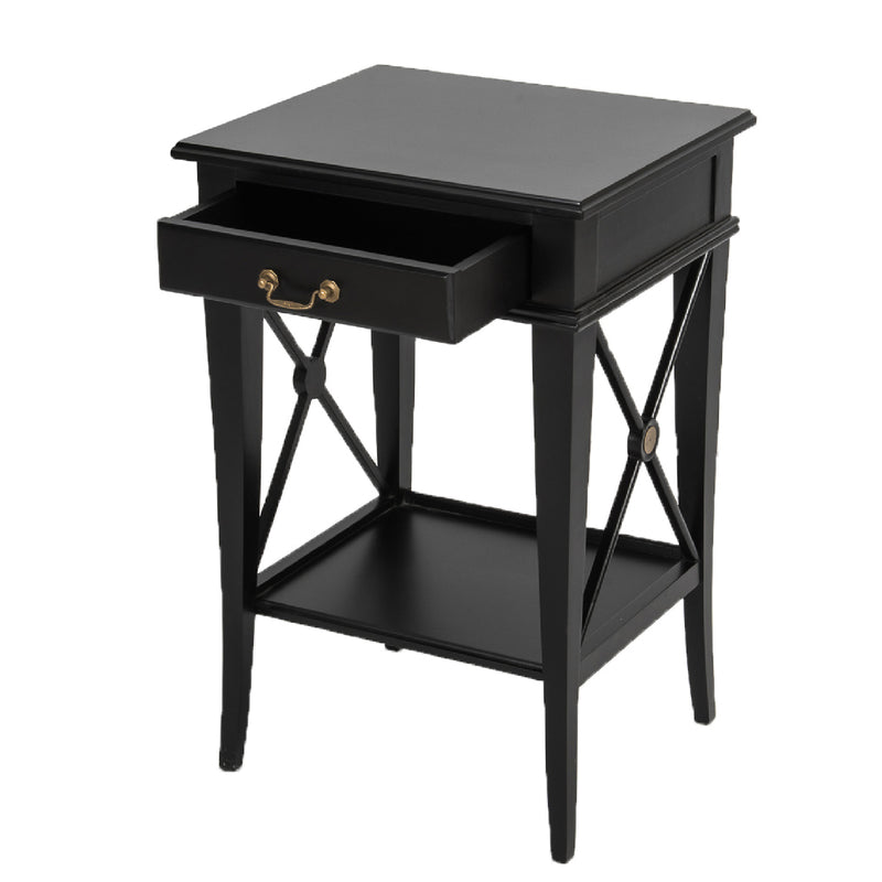 Hamptons Coastal Cross Bedside Table with Pull Out Shelf