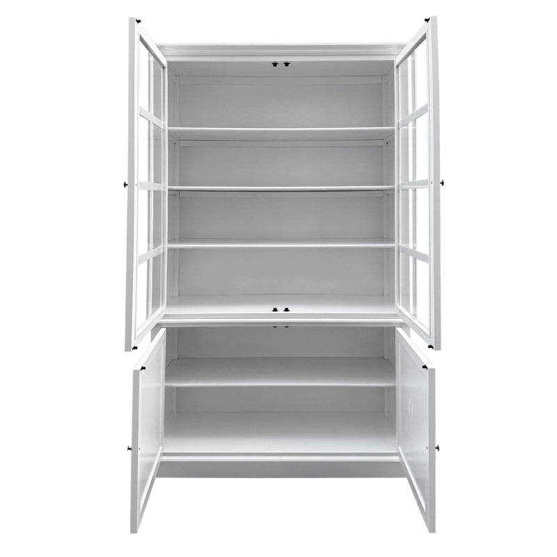 Hamptons Coastal Hutch Glass Display Cabinet Bookcase and Buffet Cupboard