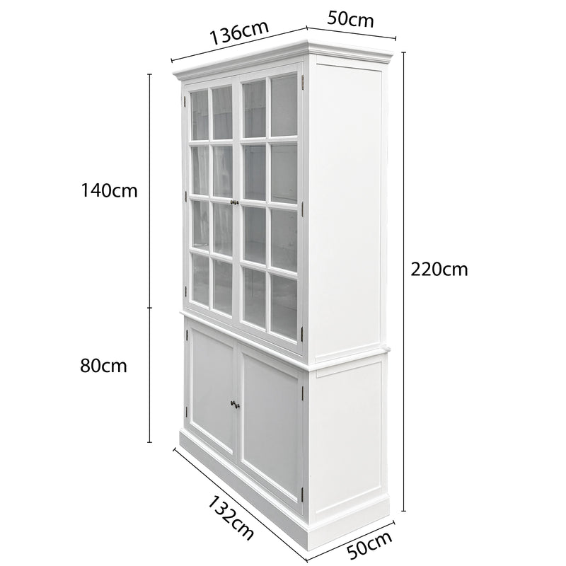 Hamptons Coastal Hutch Glass Display Cabinet Bookcase and Buffet Cupboard