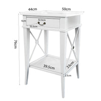Hamptons Coastal Cross Bedside Table with Pull Out Shelf