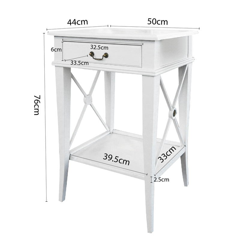 Hamptons Coastal Cross Bedside Table with Pull Out Shelf