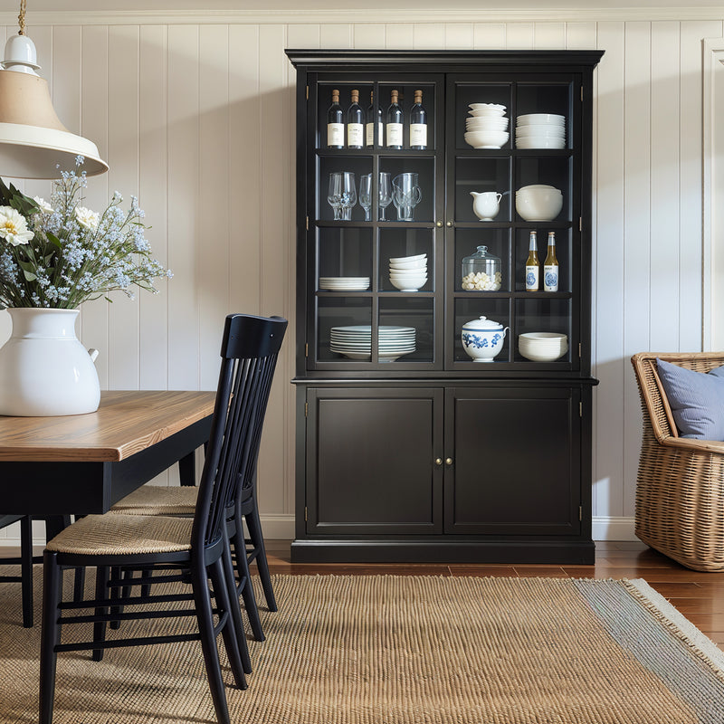 Hamptons Coastal Hutch Glass Display Cabinet Bookcase and Buffet Cupboard