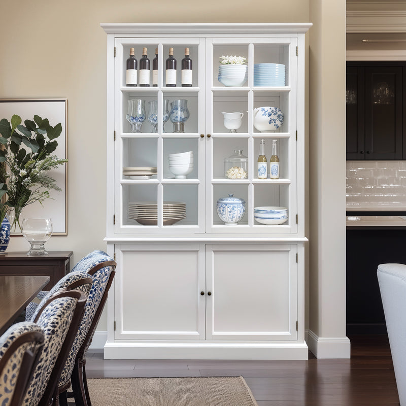 Hamptons Coastal Hutch Glass Display Cabinet Bookcase and Buffet Cupboard