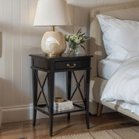 Hamptons Coastal Cross Bedside Table with Pull Out Shelf