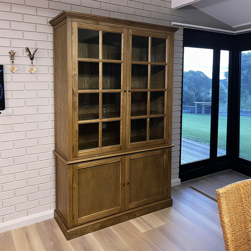 Hamptons Coastal Hutch Glass Display Cabinet Bookcase and Buffet Cupboard