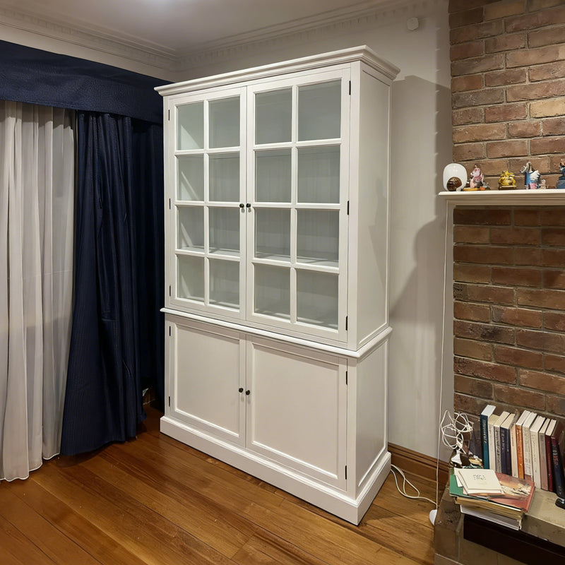 Hamptons Coastal Hutch Glass Display Cabinet Bookcase and Buffet Cupboard