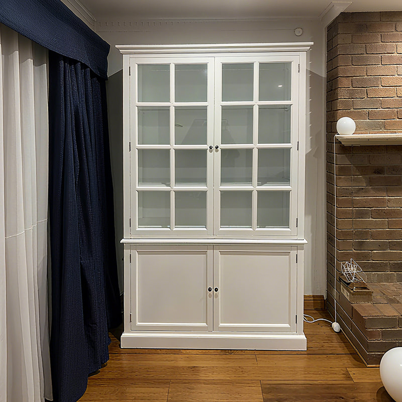 Hamptons Coastal Hutch Glass Display Cabinet Bookcase and Buffet Cupboard