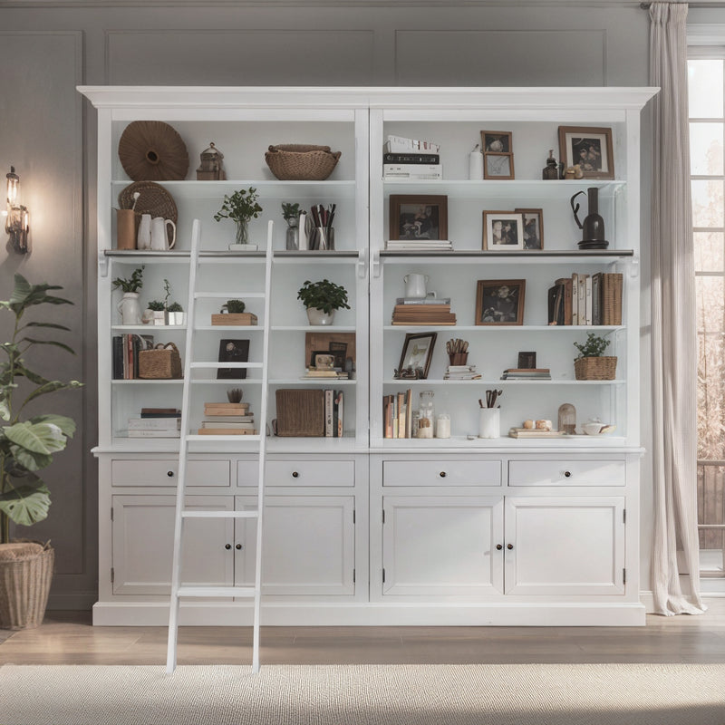 Hamptons Halifax Open Extendable Bookcase with Ladder 250-368cm