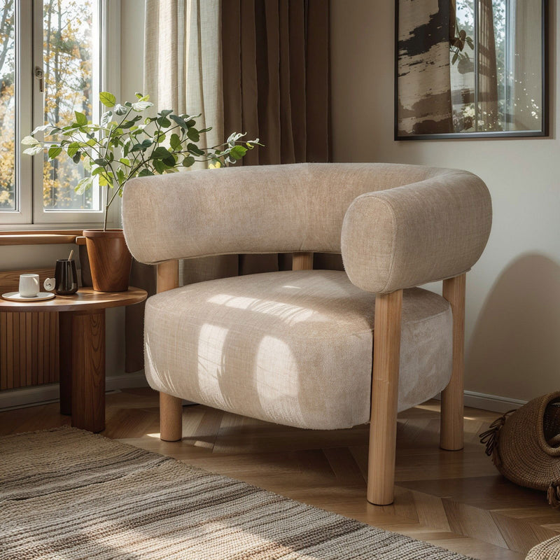 Scandi-Modern Tub Accent Chair with Latte and Butter Cream Colour