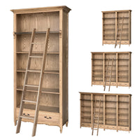 French Provincial Provence Extendable Library Bookcase Natural Ash with Ladder