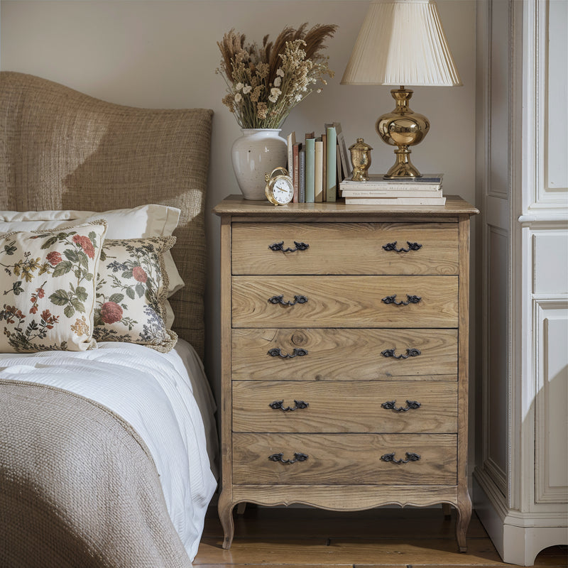 French Provincial Provence 5 Drawer Chest Tallboy Cabinet