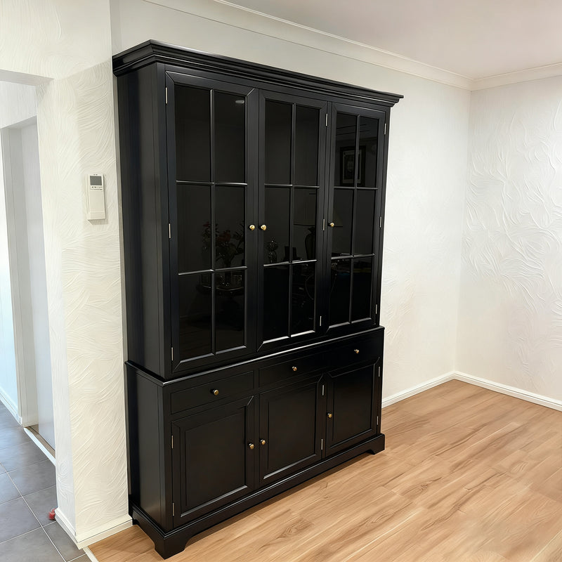 Hamptons Coastal Buffet and Hutch Glass Display Cabinet Bookcase