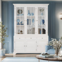 Hamptons Coastal Buffet and Hutch Glass Display Cabinet Bookcase