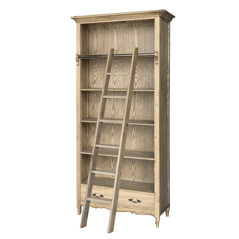 French Provincial Provence Extendable Library Bookcase Natural Ash with Ladder