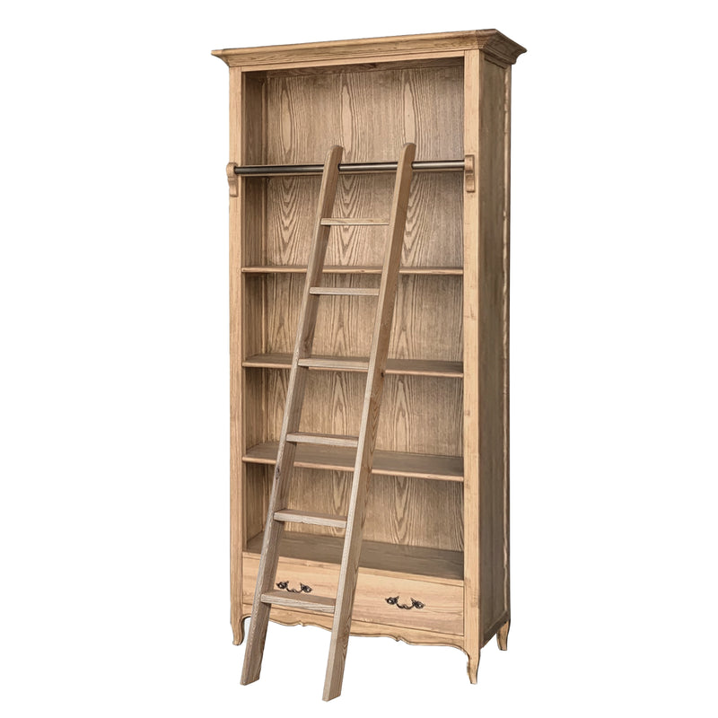French Provincial Provence Extendable Library Bookcase Natural Ash with Ladder