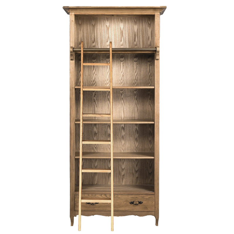 French Provincial Provence Extendable Library Bookcase Natural Ash with Ladder