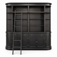 French Provincial Grand Library Bookcase Cabinet with Ladder & Curved Side Detailing Display