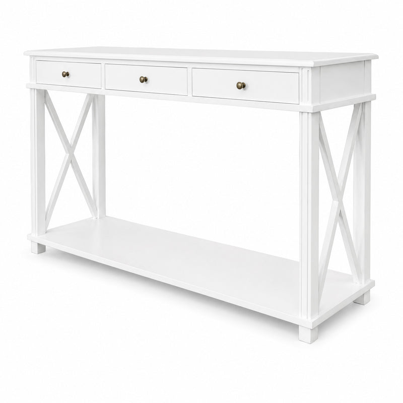 Hamptons Halifax Side Cross 3 Drawer Console Hall Table