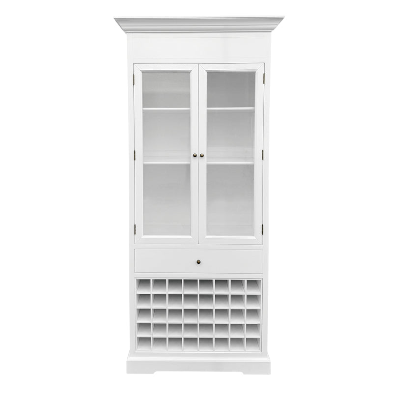 Hamptons Halifax Glass Door Display Cabinet with Wine Rack