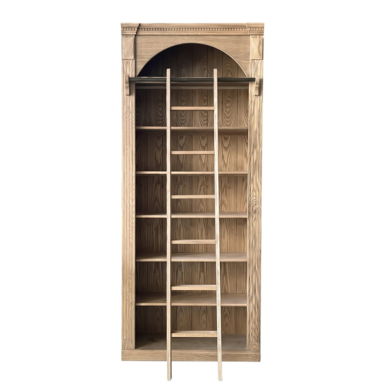 Hamptons Heritage Open Library Arched Extendable Bookshelf/Bookcase with Ladder 100cm - 300cm Wide