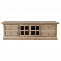 Hamptons Halifax TV Entertainment Unit with 4 Drawers Glass Doors Storage 180cm