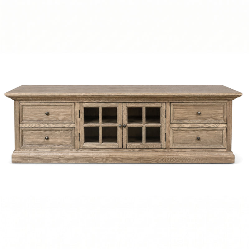 Hamptons Halifax TV Entertainment Unit with 4 Drawers Glass Doors Storage 180cm