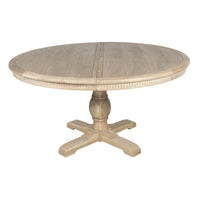 New England Hamptons Round Dining Table with Dentil Molding in Natural Ash Pedestal Base 150cm-190cm