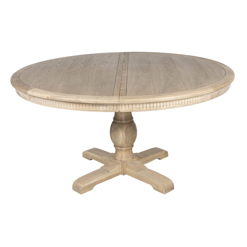 Hamptons Round Dining Table with Dentil Molding in Natural Ash Pedestal Base150cm-190cm
