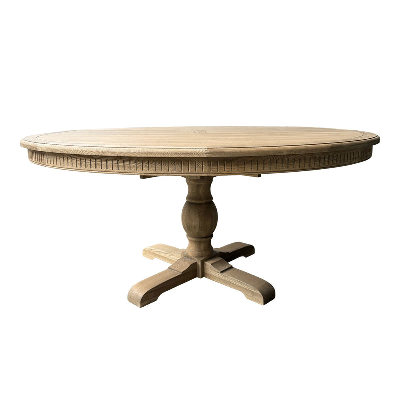 Hamptons Round Dining Table with Dentil Molding in Natural Ash Pedestal Base150cm-190cm