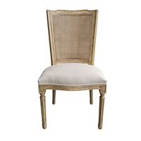 Set of 2 French Provincial / Hamptons Classic Oak Dining Chair with Natural Rattan Cane Back & Beige White Cushion