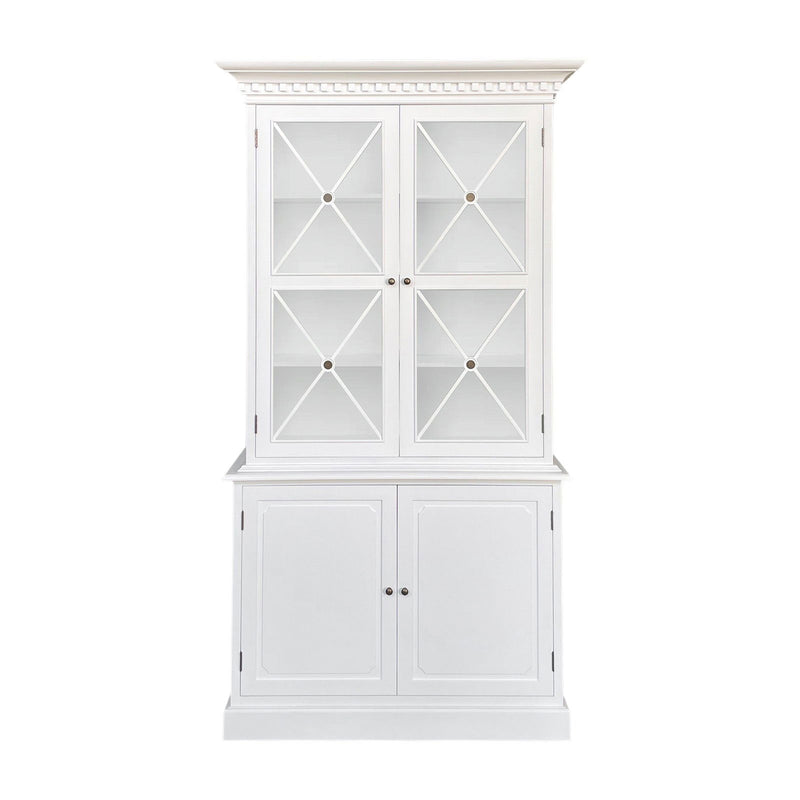 Hamptons Halifax Criss Cross Glass Door Display Hutch and Buffet Cabinet Bookcase