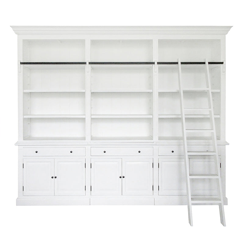 Hamptons Halifax 3 Bay Buffet and Hutch Bookcase with Ladder