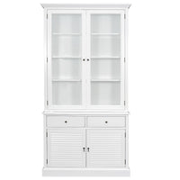Hamptons Louvre 2 Glass Door Hutch Display and Buffet Cabinet Bookcase Cupboard