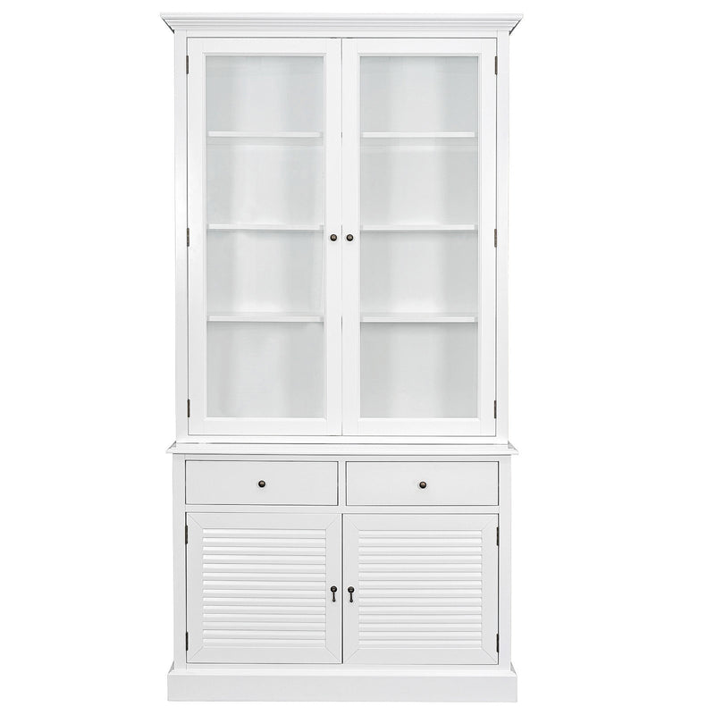 Hamptons Louvre 2 Glass Door Hutch Display and Buffet Cabinet Bookcase Cupboard