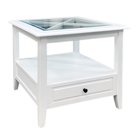 Hamptons Coastal 1 Drawer Glass Cross Side Table