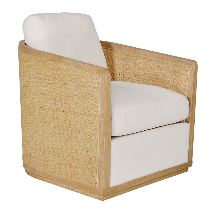 Hamptons Coastal Brighton Linen and Rattan Curved Back Armchair