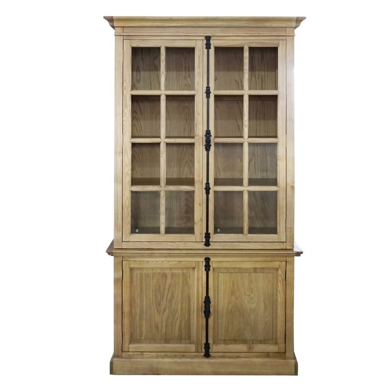 French Provincial Casement Double Glass Door Display Buffet and Hutch Cabinet Bookcase