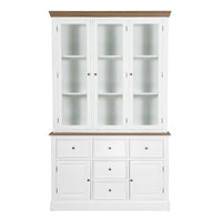 Hamptons Coastal Hutch and Buffet 5 Drawer Glass Display Cabinet