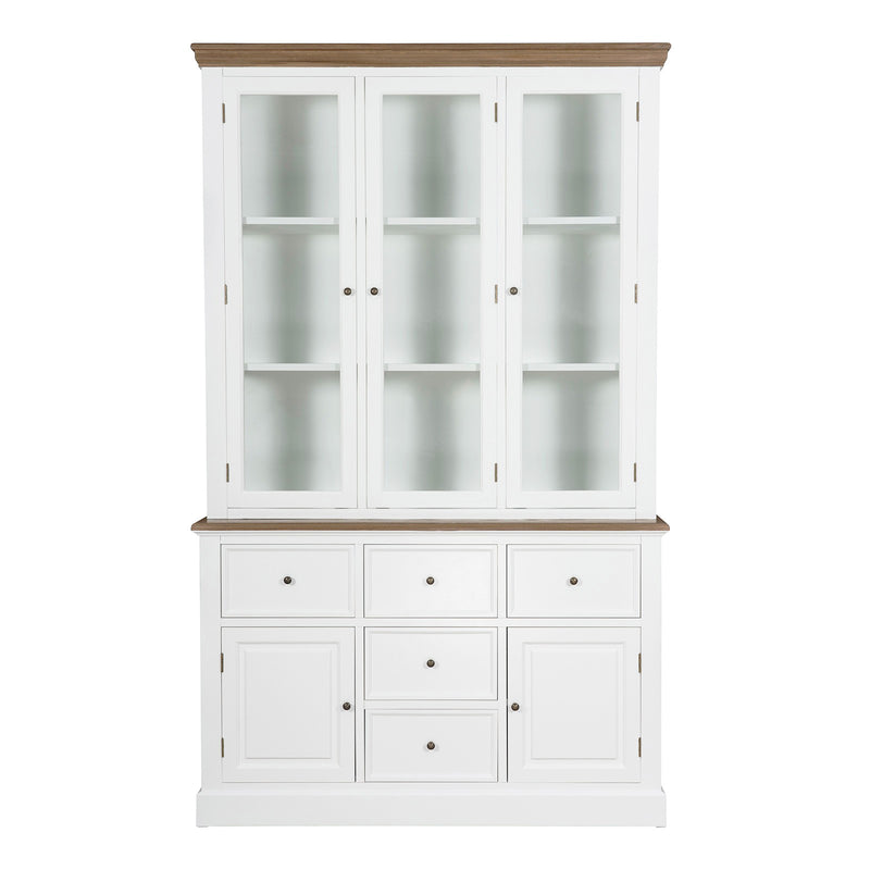 Hamptons Coastal Hutch and Buffet 5 Drawer Glass Display Cabinet