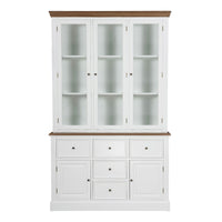 Hamptons Coastal Hutch and Buffet 5 Drawer Glass Display Cabinet