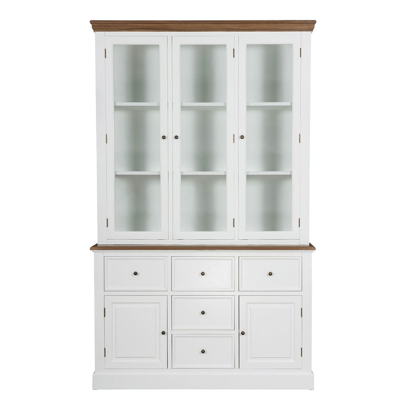 Hamptons Coastal Hutch and Buffet 5 Drawer Glass Display Cabinet