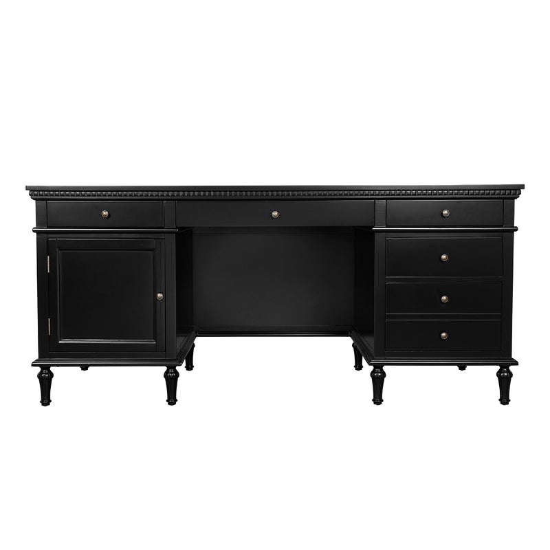 New England Hamptons Executive Desk with Dentil Moulding & Turned Legs – 6 Drawer 1 cupboard Pedestal Study Desk