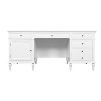 New England Hamptons Executive Desk with Dentil Moulding & Turned Legs – 6 Drawer 1 cupboard Pedestal Study Desk