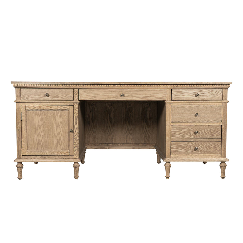 New England Hamptons Executive Desk with Dentil Moulding & Turned Legs – 6 Drawer 1 cupboard Pedestal Study Desk