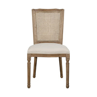 Set of 2 French Provincial / Hamptons Classic Oak Dining Chair with Natural Rattan Cane Back & Beige White Cushion